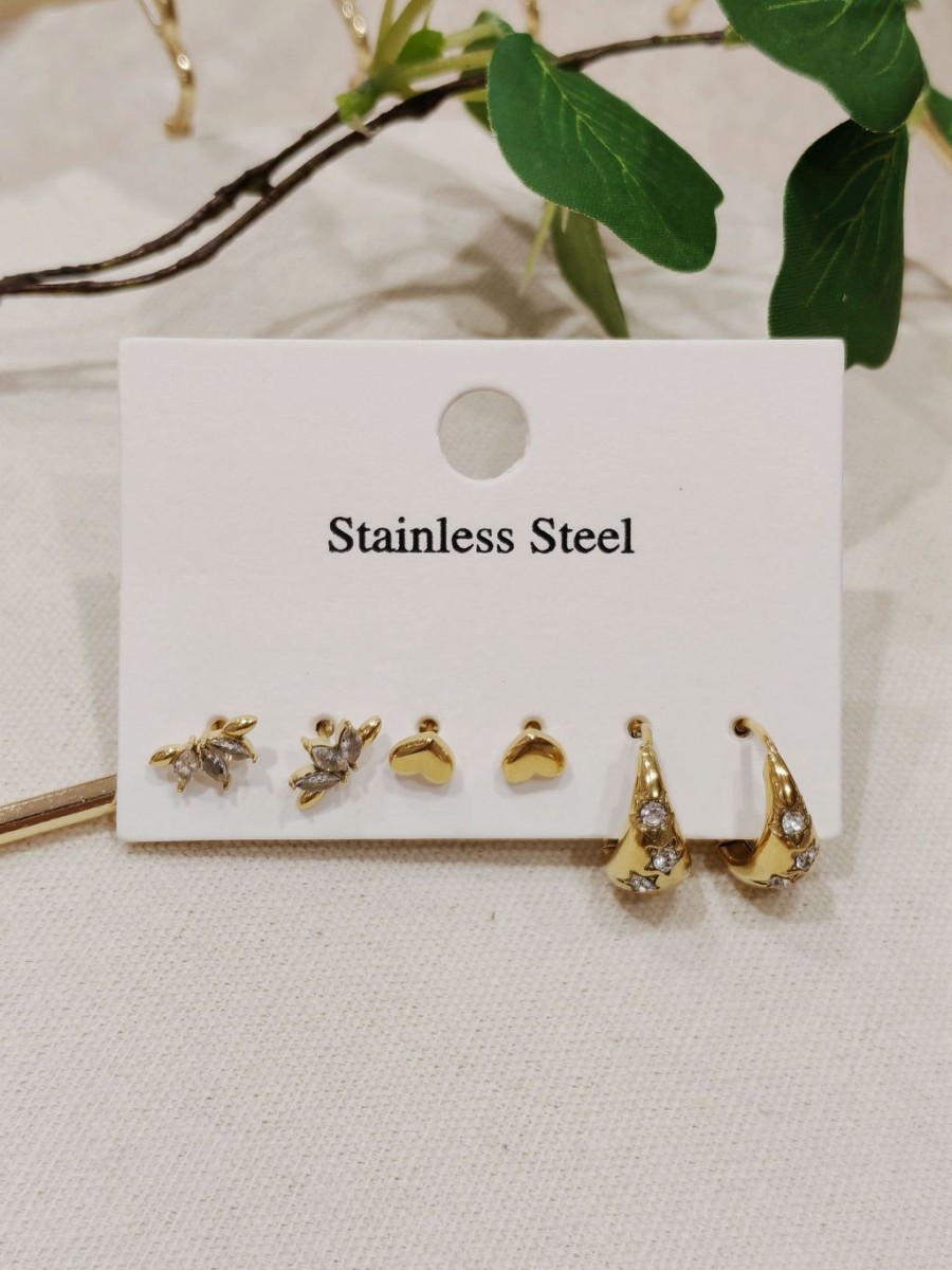 Lot de 3 paires de boucles d'oreilles acier inoxydable L025