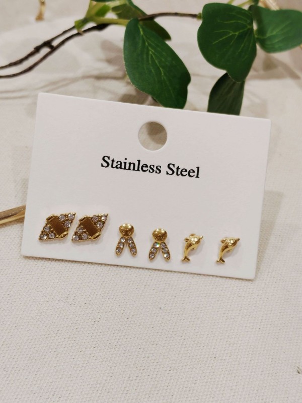 Lot de 3 paires de boucles d'oreilles acier inoxydable L026
