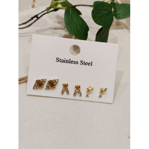 Lot de 3 boucles d'oreilles acier inoxydable L026