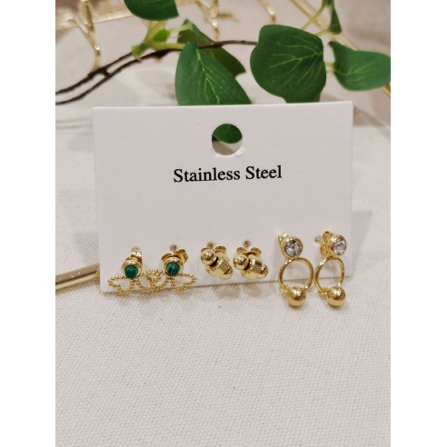 Lot de 3 boucles d'oreilles acier inoxydable L028