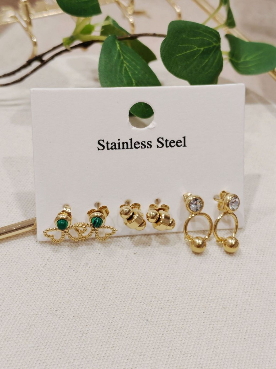 Lot de 3 paires de boucles d'oreilles acier inoxydable L028