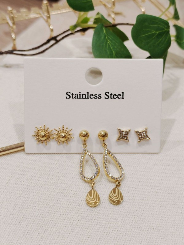 Lot de 3 paires de boucles d'oreilles acier inoxydable L029