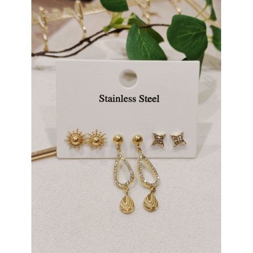 Lot de 3 boucles d'oreilles acier inoxydable L029