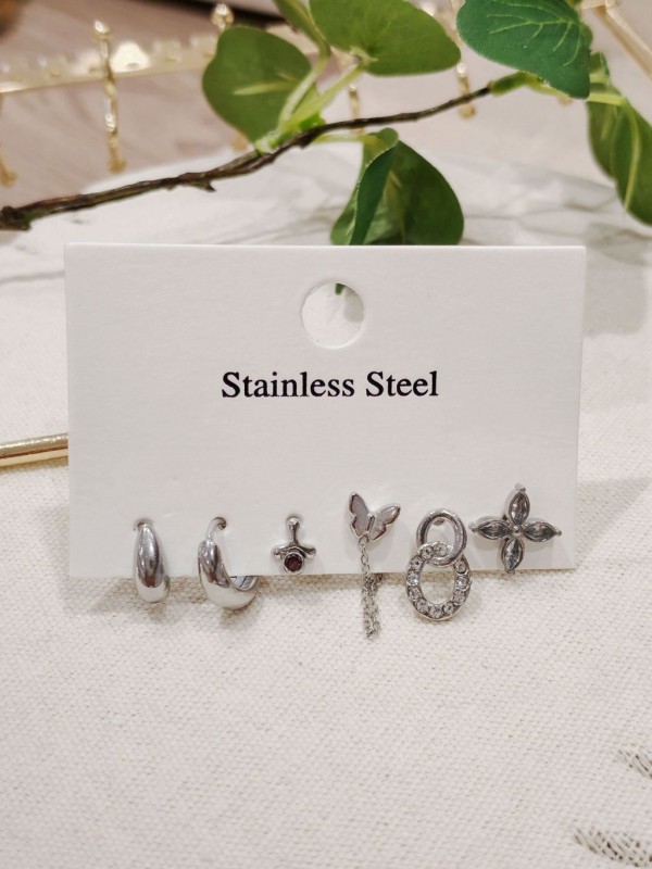 Lot de 3 paires de boucles d'oreilles acier inoxydable L032