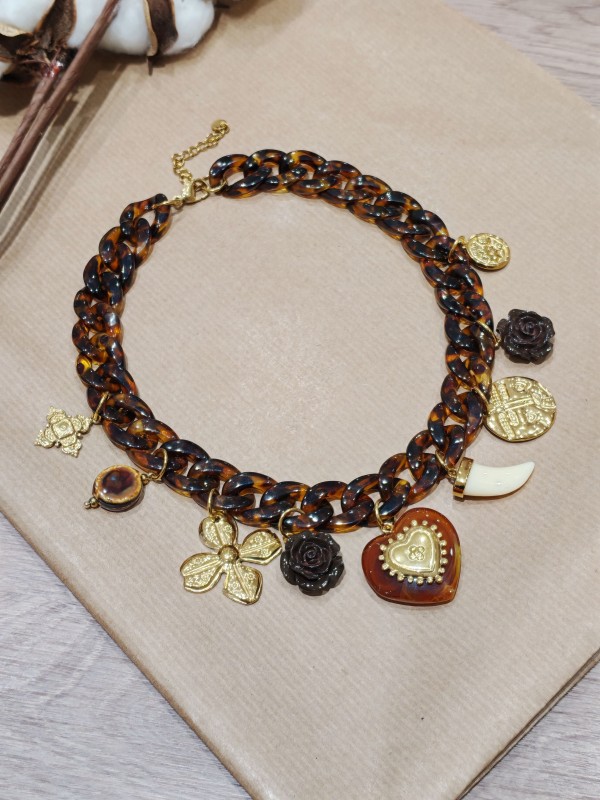 Collier en acier et résine femme N178