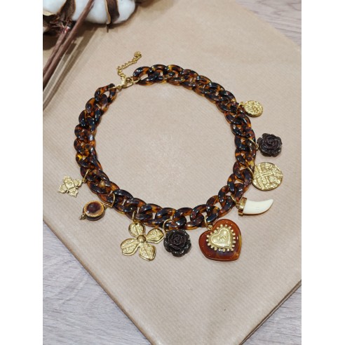 Collier en acier et résine femme N178