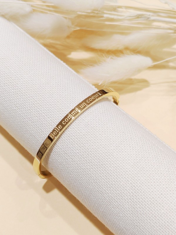 Bracelet avec message acier inoxydable "Belle comme un coeur" J145