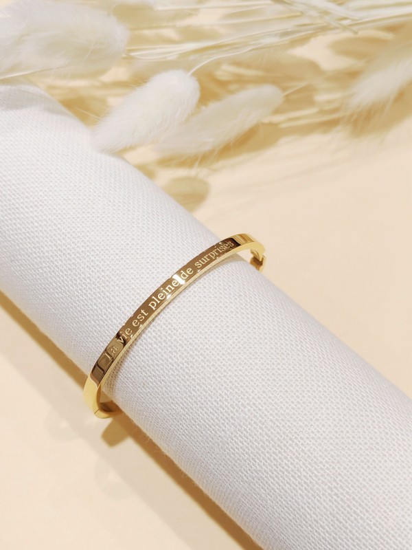 Bracelet avec message acier inoxydable "La vie est pleine de surprises" J149