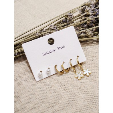 Lot de 3 paires de boucles d'oreilles acier inoxydable L053