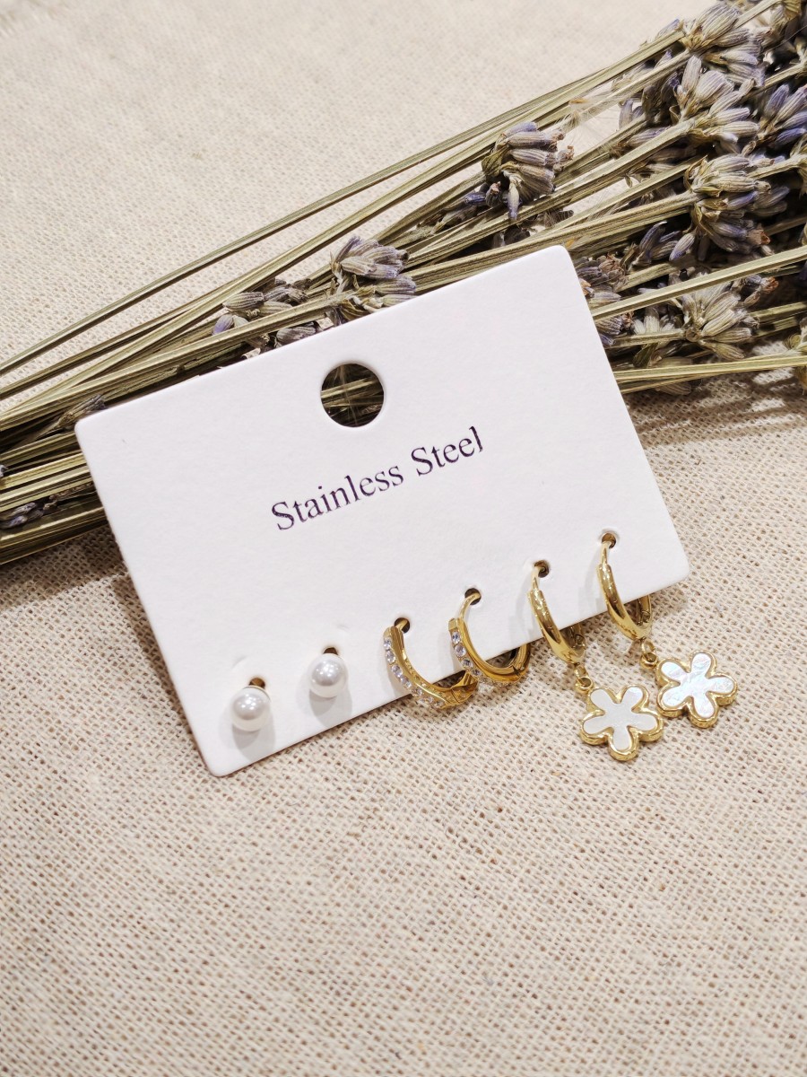 Lot de 3 paires de boucles d'oreilles acier inoxydable L053