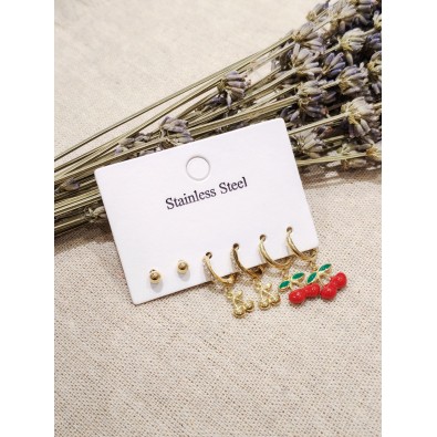 Lot de 3 paires de boucles d'oreilles acier inoxydable L054