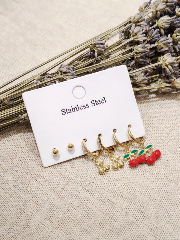 Lot de 3 paires de boucles d'oreilles acier inoxydable L054