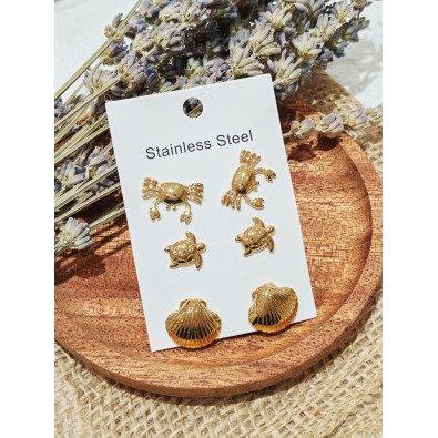 Lot de 3 paires de boucles d'oreilles acier inoxydable L055