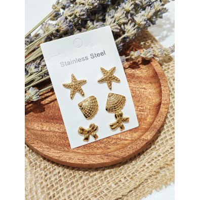 Lot de 3 paires de boucles d'oreilles acier inoxydable L056