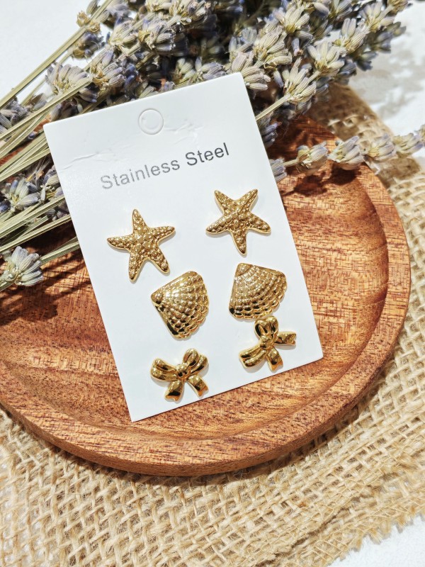 Lot de 3 paires de boucles d'oreilles acier inoxydable L056