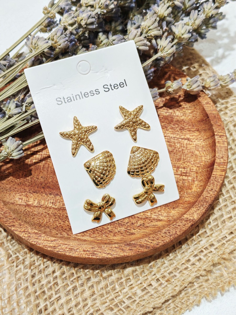 Lot de 3 paires de boucles d'oreilles acier inoxydable L056