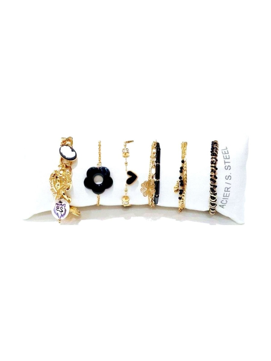 Lot de 6 bracelets en acier inoxydable L066