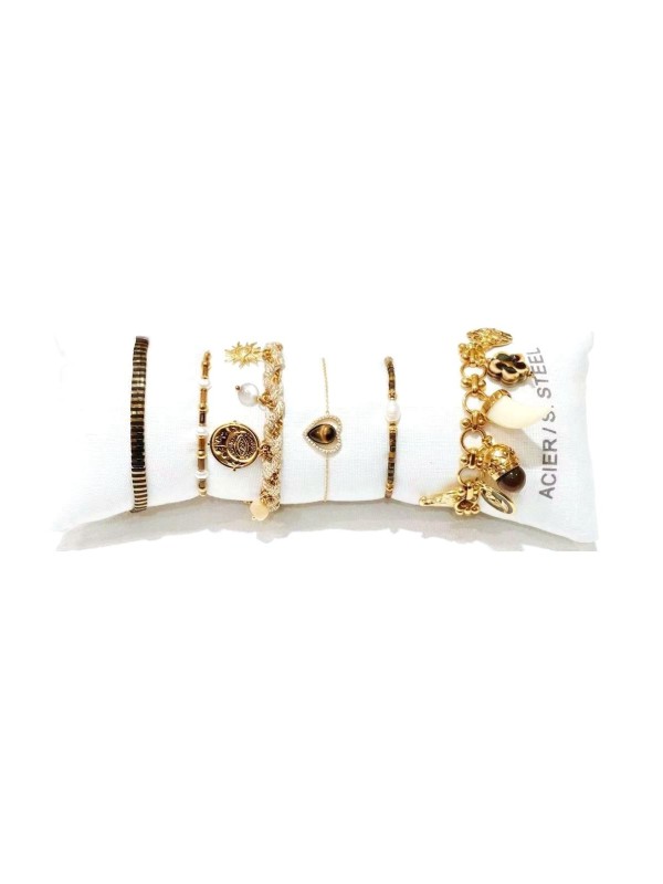 Lot de 6 bracelets en acier inoxydable L074